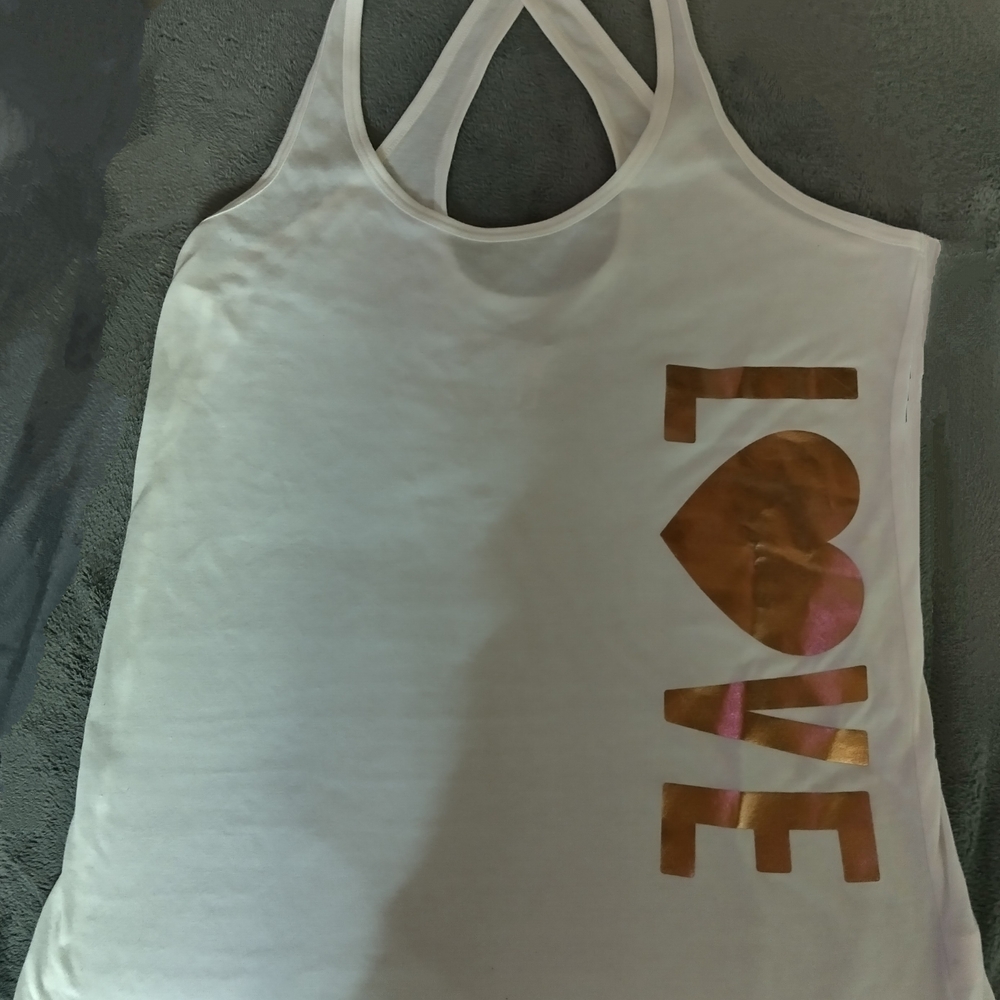 Victoria's Secret White and Gold Backless Tank Top